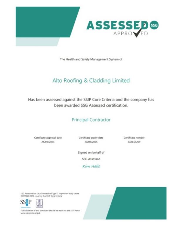 At Alto Roofing & Cladding Ltd we are always committed to Health and Safety and after rigorous assessment are proud to have been awarded SSG Assessed certification for our company's Health and Safety management system and performance. #ssgtraining #ssgassessed #ssip #industrialroofing #healthandsafety