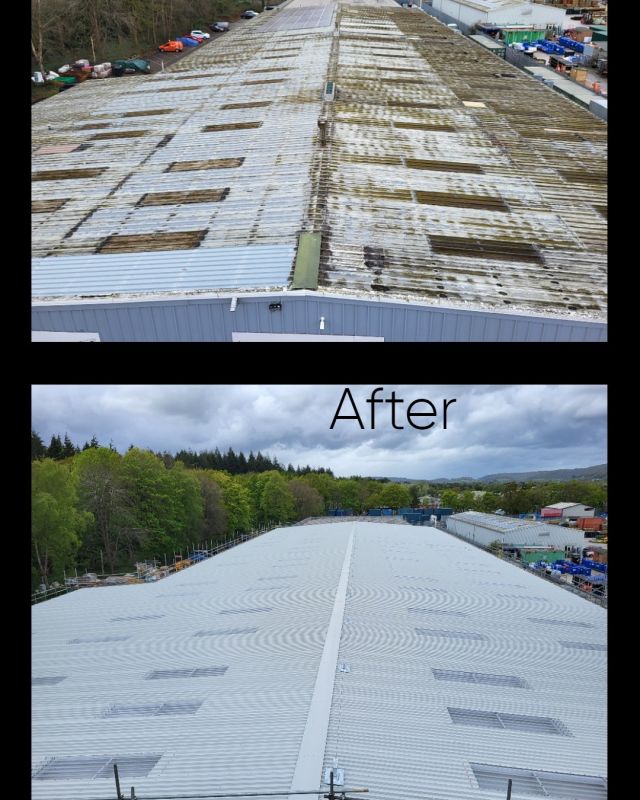 These before and after photos of our recently completed 2,700sq.metre oversheeting project clearly demonstrate how we can transform your industrial roof area and with minimal disruption to your business. We incorporated additional insulation between the existing roof and oversheeting system to fully comply with Part L2B Building Regulations, providing our client with an energy efficient building. Existing rooflights were also replaced before installing the system which has vastly improved natural light and working conditions in the building. Finally, we installed a Kee Line safety line and the roof is now ready for the installation of a new Solar PV system. #industrialroofing #devonbusiness #solar #energysaving