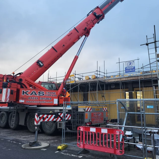 Sunday morning CPA contract lift using a 100 tonne crane at our roof oversheeting project in North Devon. #kascranehire #northdevon #industrialroofing #industrialcladding